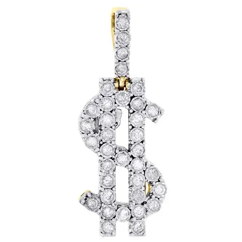 10K Yellow Gold Real Diamond Dollar Sign Pendant 1.20″ Money Symbol Charm 1/2 CT