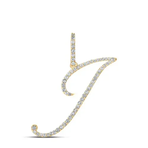 10K Yellow Gold Real Diamond Fancy Cursive Script Font Initial J Pendant 1/3 CT