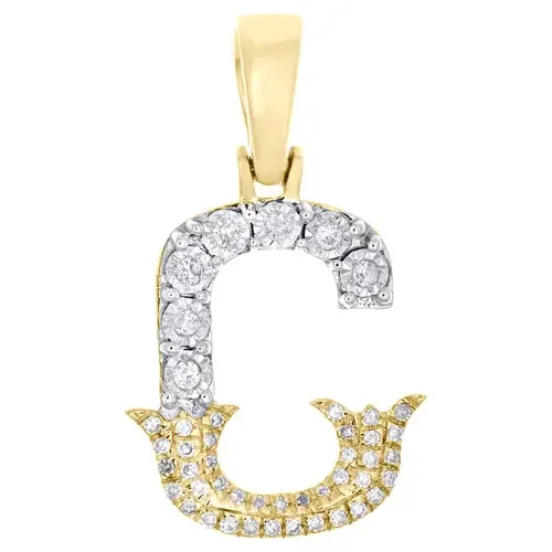 10K Yellow Gold Real Diamond Flared Block Font Letter C Initial Pendant 0.13 CT