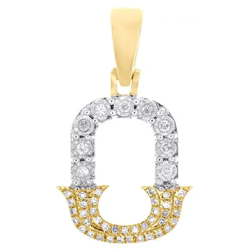 10K Yellow Gold Real Diamond Flared Block Font Letter O Initial Pendant 0.14 CT