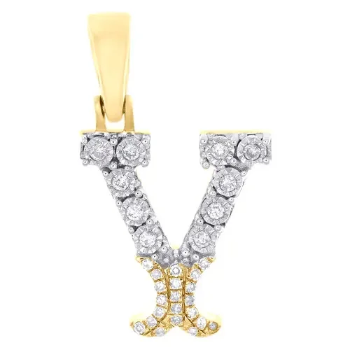 10K Yellow Gold Real Diamond Flared Block Font Letter Y Initial Pendant 0.13 CT