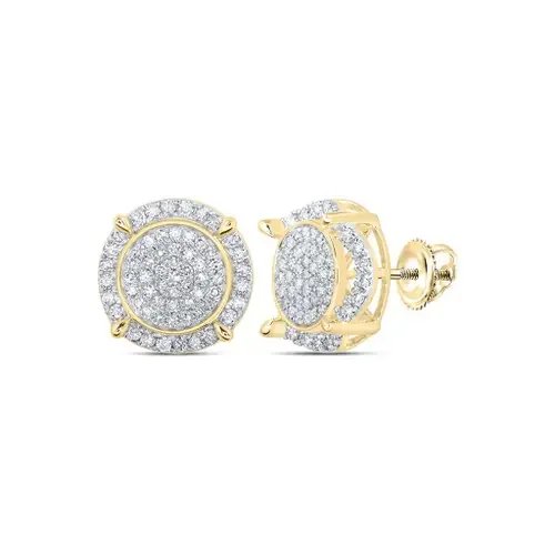 10K Yellow Gold Real Diamond Unisex 15mm Cluster Tier Circle Stud Earrings 1 CT