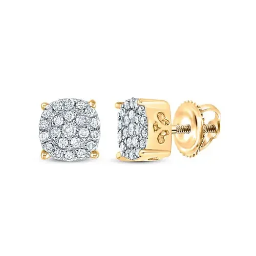 10K Yellow Gold Real Diamond Unisex 4 Prong Cluster Round Stud Earrings 1/8 CT