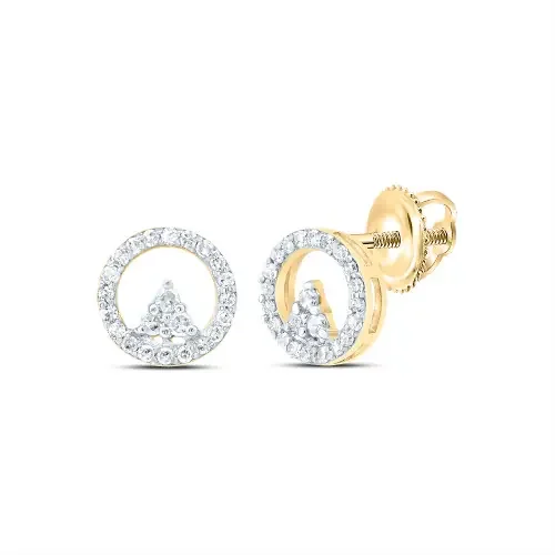 10K Yellow Gold Real Diamond Women‘s 7mm Triangle in Circle Stud Earrings 1/6 CT