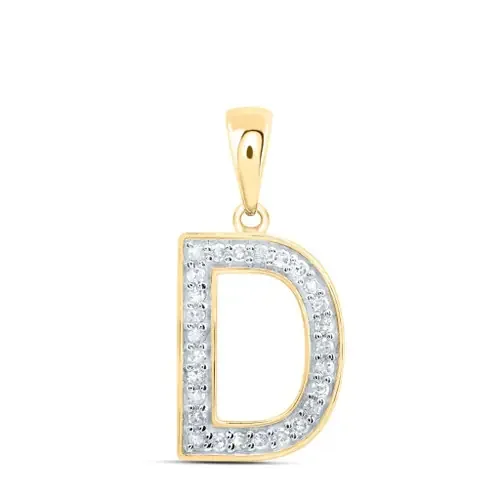 10K Yellow Gold Real Diamond Women‘s Block Font Initial D Letter Pendant 1/10 CT