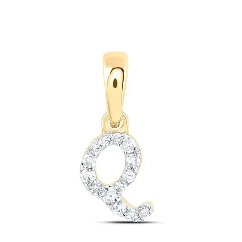 10K Yellow Gold Real Diamond Women‘s Block Font Initial Q Mini Pendant 1/20 CT