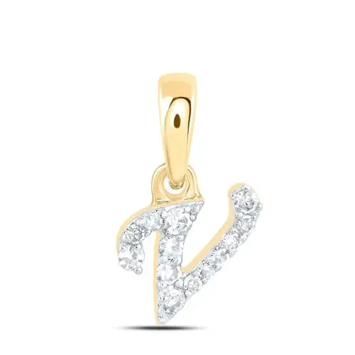 10K Yellow Gold Real Diamond Women‘s Block Font Initial V Mini Pendant 1/20 CT