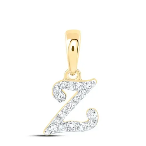 10K Yellow Gold Real Diamond Women‘s Block Font Initial Z Mini Pendant 1/12 CT