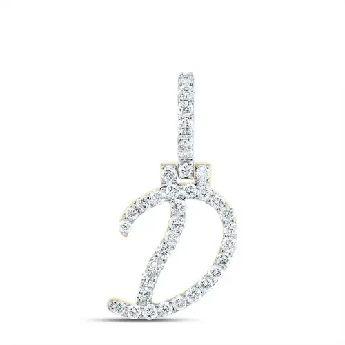 10K Yellow Gold Real Diamond Women‘s Block Font Slanted Initial D Pendant 5/8 CT
