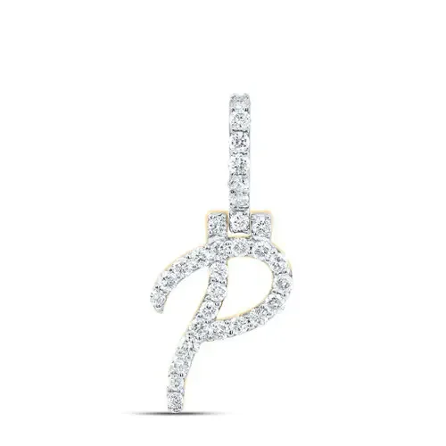 10K Yellow Gold Real Diamond Women‘s Block Font Slanted Initial P Pendant 1/2 CT