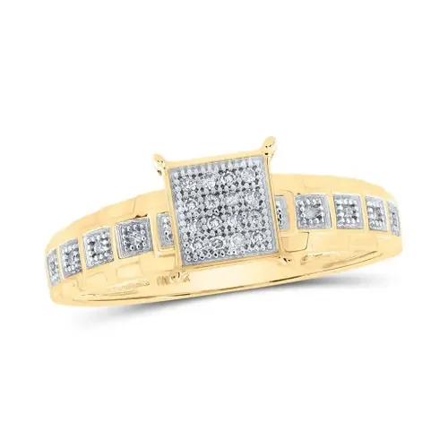 10K Yellow Gold Real Diamond Womens Cluster 4 Prong Square Cocktail Ring 1/12 CT
