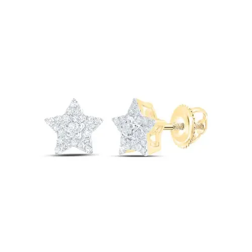 10K Yellow Gold Real Round Diamond Unisex 8mm Cluster Star Stud Earrings 1/5 CT