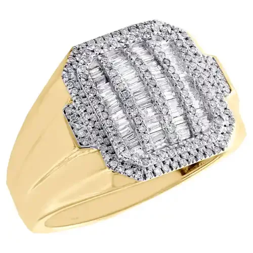 10K Yellow Gold Round & Baguette Diamond Octagon Frame Pinky Ring Band 0.67 CT.