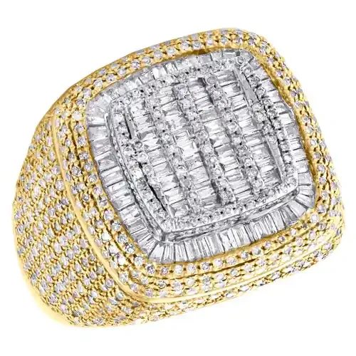 10K Yellow Gold Round & Baguette Diamond Statement Ring 20mm Statement Band 2 CT