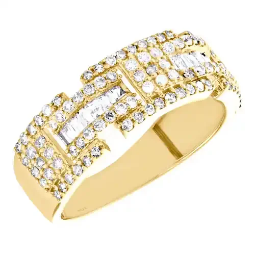 10K Yellow Gold Round & Baguette Diamond Statement Wedding Band 8mm Ring 1.10 CT