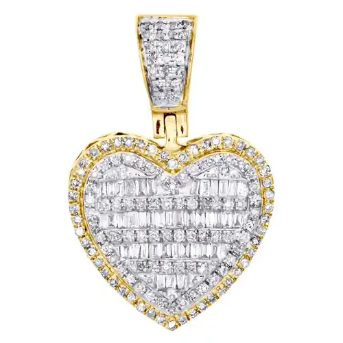 10K Yellow Gold Round & Baguette Diamond Tier Heart 1.05″ Pendant Charm 0.66 CT.
