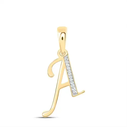 10K Yellow Gold Round Cut Diamond Women‘s Initial “A” Letter Pendant 1/20 CT.