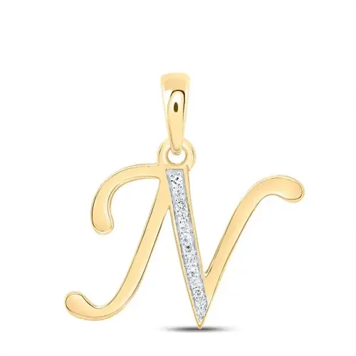 10K Yellow Gold Round Cut Diamond Women‘s Initial ‘N‘ Letter Pendant 1/20 CT.