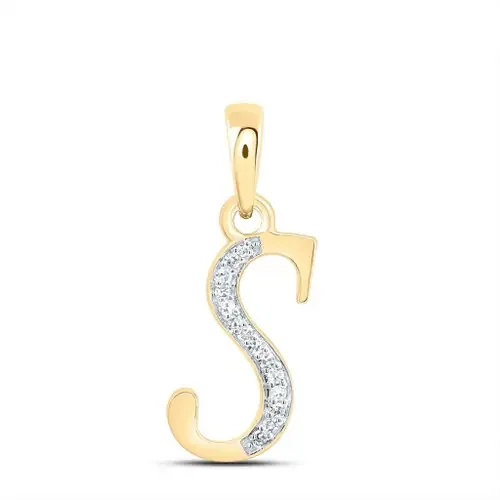 10K Yellow Gold Round Cut Diamond Women‘s Initial ‘S‘ Letter Pendant 1/20 CT.