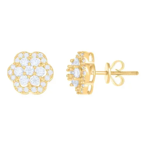 10k Yellow Gold Round Cut Moissanite 9.5mm Tiered Flower Stud Earrings 0.92 Ct