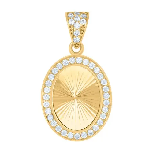 10K Yellow Gold Round CZ Unisex 0.90″ Diamond Cut Charm Oval Medallion Pendant