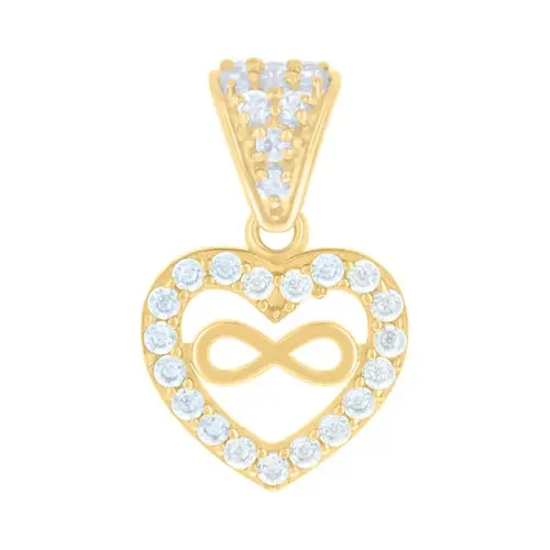 10K Yellow Gold Round CZ Women‘s Frame Charm Infinity Symbol in Heart Pendant