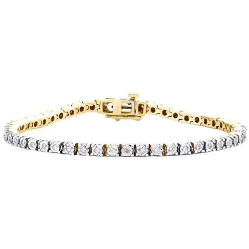 10K Yellow Gold Round Diamond 1 Row Miracle Set Statement Link Bracelet 1/2 CT.