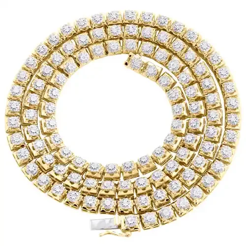 10K Yellow Gold Round Diamond 5mm Cluster Necklace 22″ Miracle Set Chain 2.80 CT