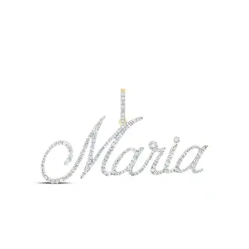 10K Yellow Gold Round Diamond “MARIA” Name Pendant Cursive Font Charm 1 CT.