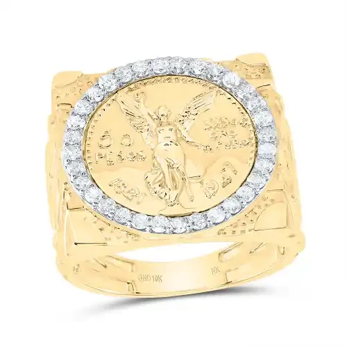 10K Yellow Gold Round Diamond Centenario Statement Nugget Ore Pinky Ring 5/8 CT.