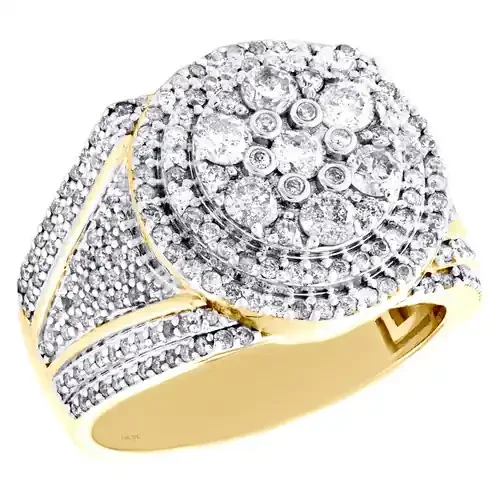 10K Yellow Gold Round Diamond Circle Cluster Statement Pave Pinky Ring 1.91 CT.