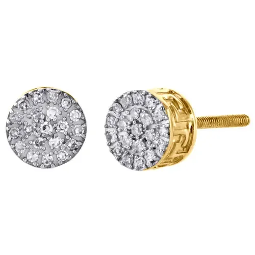 10K Yellow Gold Round Diamond Cluster 6mm Small Circle Stud Earrings 0.10 CT.