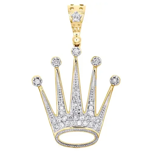 10K Yellow Gold Round Diamond Crown King Statement Pendant 1.60″ Charm 1/2 CT.