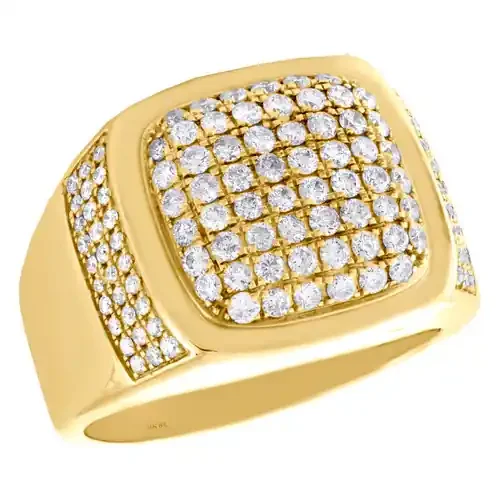 10K Yellow Gold Round Diamond Dome Wedding Band 17mm Square Pinky Ring 1.52 CT.