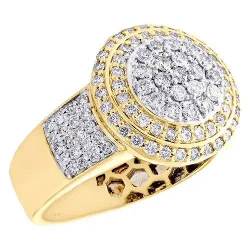 10K Yellow Gold Round Diamond Domed Tier Statement Pinky Ring 16mm Band 1.50 CT.