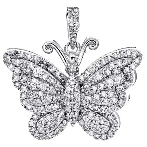 10K Yellow Gold Round Diamond Double Frame Butterfly Pendant 0.85″ Charm 3/4 CT.