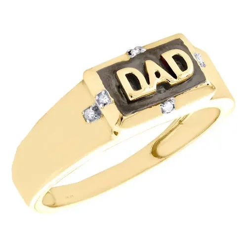 10K Yellow Gold Round Diamond Father Dad Enamel Ring 8mm Wedding Band 0.03 CT.