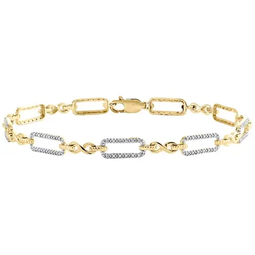 10K Yellow Gold Round Diamond Infinity Link Statement 5mm Pave Bracelet 1/5 CT.