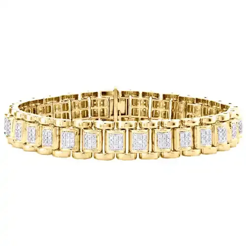 10K Yellow Gold Round Diamond Jubilee Link 13mm Statement Pave Bracelet 2 CT.
