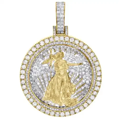 10K Yellow Gold Round Diamond Lady Liberty Medallion Pendant 2.15″ Charm 3.76 CT