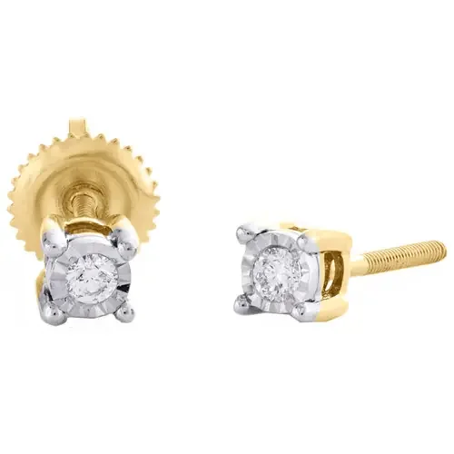10K Yellow Gold Round Diamond Miracle Set Stud 4mm Circle Frame Earrings 1/10 CT