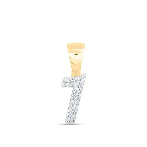 10K Yellow Gold Round Diamond Number 1 ONE Pendant Statement Charm 1/8 CT.