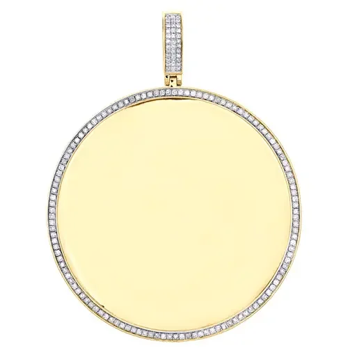 10K Yellow Gold Round Diamond Picture Memory Frame Pendant 2.60″ Charm 0.90 CT.