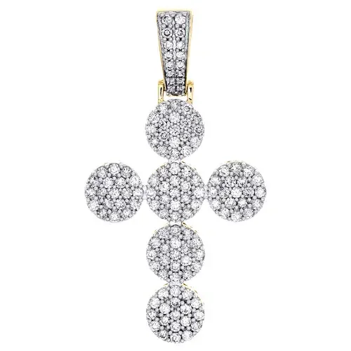 10K Yellow Gold Round Diamond Religious Cross Pendant 1.90″ Statement Charm 2 CT