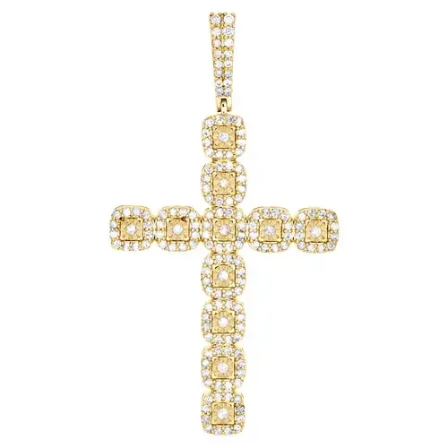 10K Yellow Gold Round Diamond Statement Cluster Cross Pendant 2.70″ Charm 2 CT.