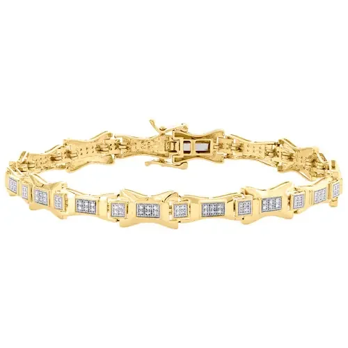 10K Yellow Gold Round Diamond Statement Link 8.50mm Bracelet 8.50″ Pave 1/2 CT.