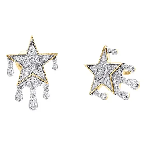 10K Yellow Gold Round Diamond Super Star Drip Stud 19mm Cluster Earrings 3/4 CT.