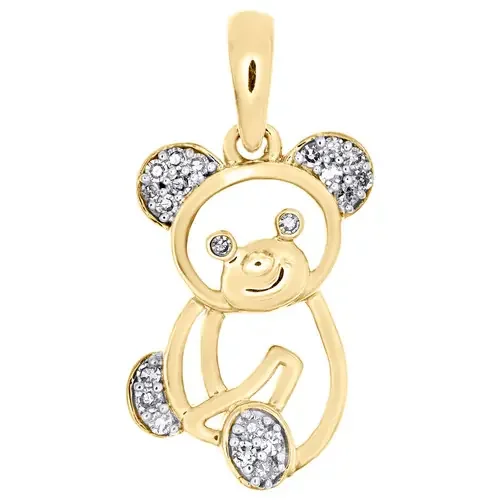 10K Yellow Gold Round Diamond Teddy Bear Pendant 0.75″ Statement Charm 1/12 CT.
