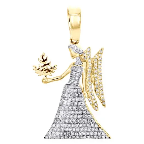 10K Yellow Gold Round Diamond Virgo Horoscope Pendant 1.35″ Pave Charm 0.37 CT.