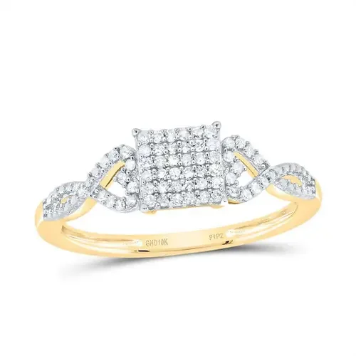 10K Yellow Gold Round Diamond Women‘s Square Cluster Twisted Heart Ring 1/5 CT